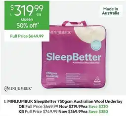 Harris Scarfe MINIJUMBUK SleepBetter Australian Wool Underlay offer