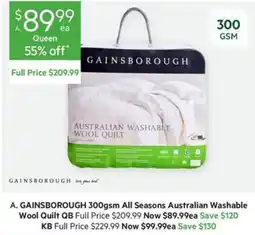 Harris Scarfe Gainsborough Australian Washable Wool Quilt offer