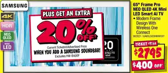JB Hi-Fi Samsung 65" Frame Pro Neo QLED 4K Mini LED Smart AI TV offer