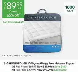 Harris Scarfe Gainsborough 1000gsm Allergy Free Mattress Topper offer