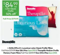 Harris Scarfe Dunlopillo Luxurious Latex Classic Profile Pillow offer