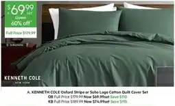 Harris Scarfe Kenneth Cole Oxford Stripe or Soho Logo Cotton Quilt Cover Set offer