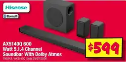 JB Hi-Fi Hisense AX5140Q 600 Watt 5.1.4 Channel Soundbar With Dolby Atmos offer
