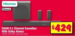 JB Hi-Fi Hisense 580W 5.1 Channel Soundbar With Dolby Atmos offer