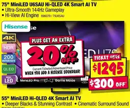 JB Hi-Fi 75" MiniLED U6SAU Hi-QLED 4K Smart AI TV offer