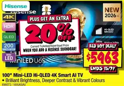 JB Hi-Fi Hisense 100" Mini-LED Hi-QLED 4K Smart AI TV offer