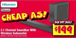 JB Hi-Fi Hisense 2.1 Channel Soundbar With Wireless Subwoofer offer
