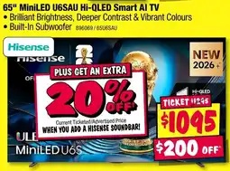 JB Hi-Fi Hisense 65" MiniLED U6SAU Hi-QLED Smart AI TV offer