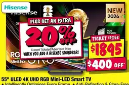 JB Hi-Fi Hisense 55" ULED 4K UHD RGB Mini-LED Smart TV offer
