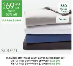 Harris Scarfe H. Soren 360 Thread Count Cotton Sateen Sheet Set offer