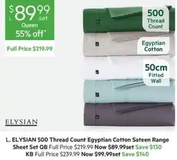 Harris Scarfe L. ELYSIAN 500 Thread Count Egyptian Cotton Sateen Range Sheet Set offer