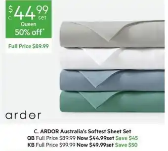 Harris Scarfe C. ARDOR Australia's Softest Sheet Set offer