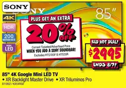 JB Hi-Fi Sony 85" 4K Google Mini LED TV offer