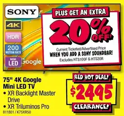 JB Hi-Fi 75 4K Google Mini Led Tv offer
