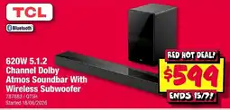 JB Hi-Fi TCL 620W 5.1.2 Channel Dolby Atmos Soundbar With Wireless Subwoofer offer