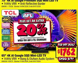 JB Hi-Fi TCL 75" 4K AI Google Premium SQD Mini LED TV offer