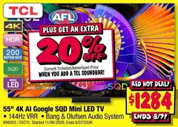 JB Hi-Fi TCL 55" 4K AI Google SQD Mini LED TV offer