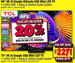 JB Hi-Fi 75" 4K AI Google SQD Mini LED TV offer