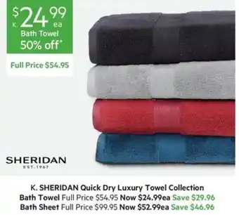 Harris Scarfe K. SHERIDAN Quick Dry Luxury Towel Collection Bath Towel offer