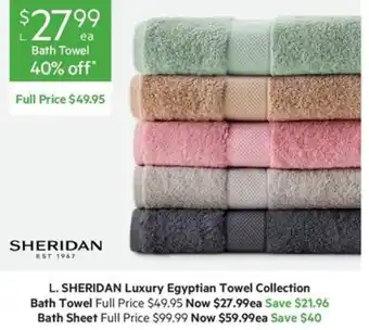 Harris Scarfe L. SHERIDAN Luxury Egyptian Towel Collection Bath Towel offer