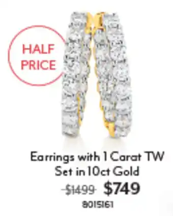 Earrings with 1 Carat TW Set in 10ct Gold