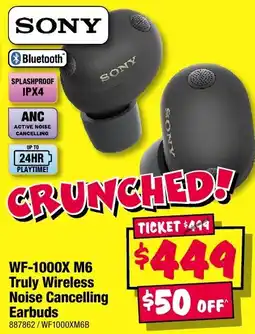 JB Hi-Fi Sony WF-1000X M6 Truly Wireless Noise Cancelling Earbuds offer