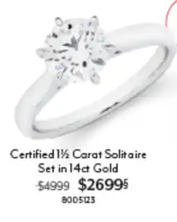 Angus & Coote Certified 1½ Carat Solitaire Set in 14ct Gold offer