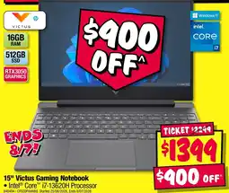 JB Hi-Fi 15" Victus Gaming Notebook offer