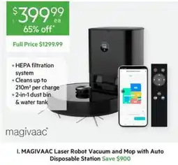 Harris Scarfe Magivaac laser robot vacuum and mop with auto disposable station offer