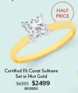 Angus & Coote Certified 1½ Carat Solitaire Set in 14ct Gold offer
