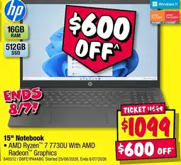 JB Hi-Fi hp 15" Notebook offer