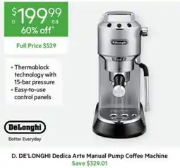 Harris Scarfe DeLonghi Dedica Arte Manual Pump Coffee Machine offer