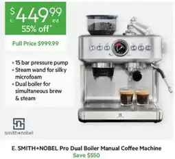 Harris Scarfe E. SMITH+NOBEL Pro Dual Boiler Manual Coffee Machine offer