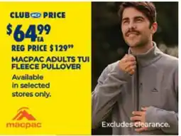 BCF Macpac Adults Tui Fleece Pullover offer
