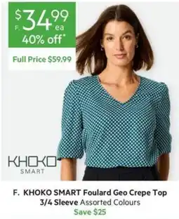 Harris Scarfe KHOKO SMART Foulard Geo Crepe Top offer