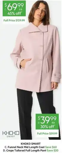 Harris Scarfe Khoko Smart Funnel Neck Mid Length Coat offer