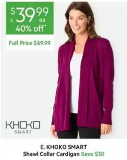 Harris Scarfe E. KHOKO SMART Shawl Collar Cardigan offer