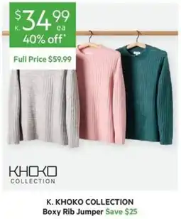 Harris Scarfe K. KHOKO COLLECTION Boxy Rib Jumper offer