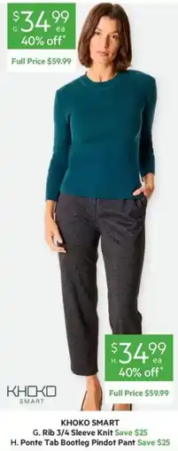 Harris Scarfe KHOKO SMART Rib 3/4 Sleeve Knit offer