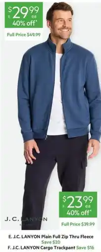 Harris Scarfe J.C. LANYON Plain Full Zip Thru Fleece offer