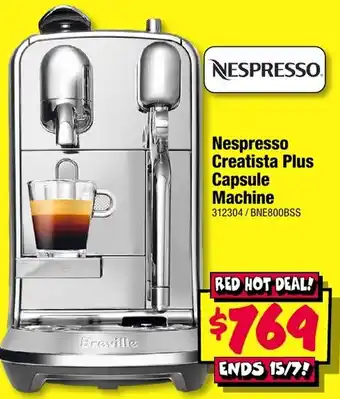 JB Hi-Fi Nespresso Creatista Plus Capsule Machine offer
