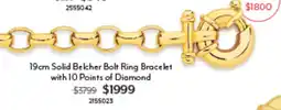 Angus & Coote 19cm Solid Belcher Bolt Ring Bracelet with 10 Points of Diamond offer