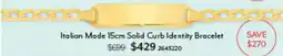 Angus & Coote Italian Made 15cm Solid Curb Identity Bracelet offer