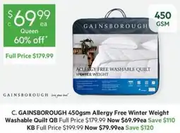 Harris Scarfe C. Gainsborough 450gsm Allergy Free Winter Weight Washable Quilt offer