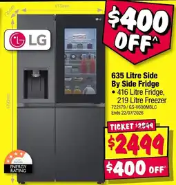 JB Hi-Fi LG 635 Litre Side By Side Fridge offer