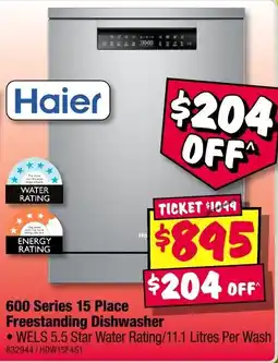 JB Hi-Fi Haier 600 Series 15 Place Freestanding Dishwasher offer