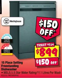 JB Hi-Fi Westinghouse 15 Place Setting Freestanding Dishwasher offer