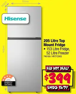 JB Hi-Fi Hisense 205 Litre Top Mount Fridge offer