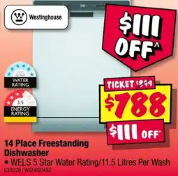 JB Hi-Fi Westinghouse 14 Place Freestanding Dishwasher offer