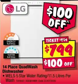 JB Hi-Fi LG 14 Place QuadWash Dishwasher offer